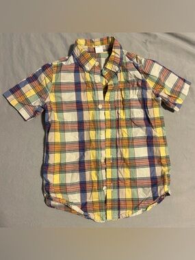 GAP toddler Plaid Short-Sleeve Button-Down Shirt in Yellow, Blue & Green- size 5